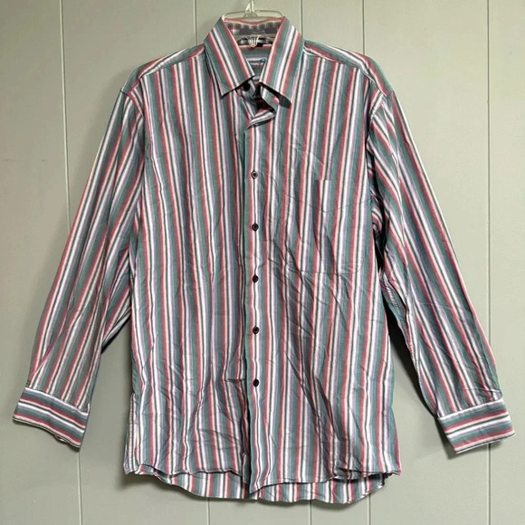 ALAN FLUSSER Multicolor Stripe Button Front Shirt with Contrast Flip Cuff Size S - Picture 1 of 6